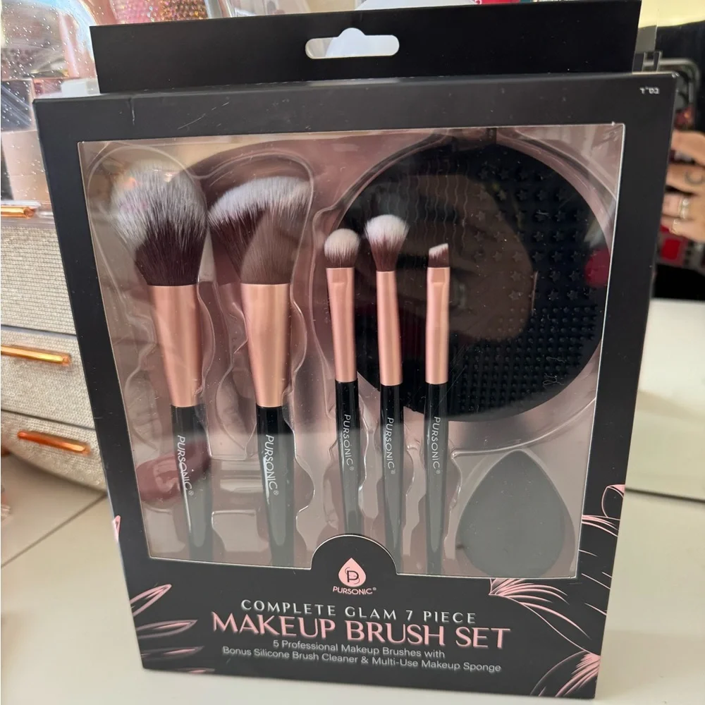 Pursonic Complete Glam 7 Piece Makeup Brush Set Rose Gold & Black